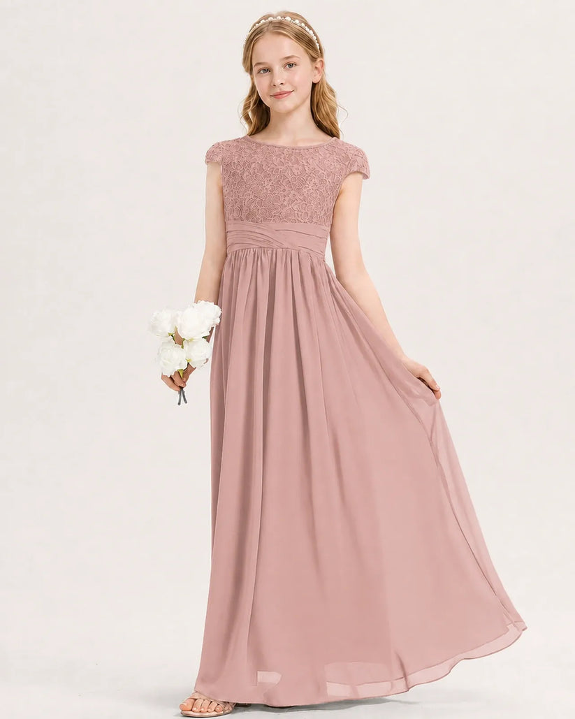 Dusty Rose Chiffon A-line Junior Bridesmaid Dress Front View