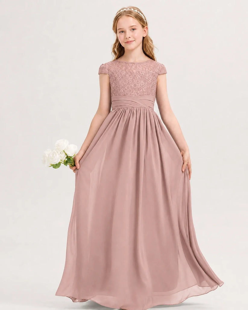 Dusty Rose Chiffon A-line Junior Bridesmaid Dress Front View