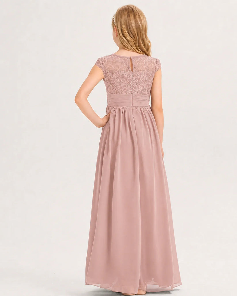 Dusty Rose Chiffon A-line Junior Bridesmaid Dress Back View