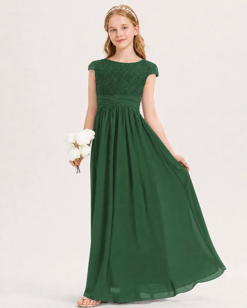 Emerald Green Chiffon A-line Junior Bridesmaid Dress Front View
