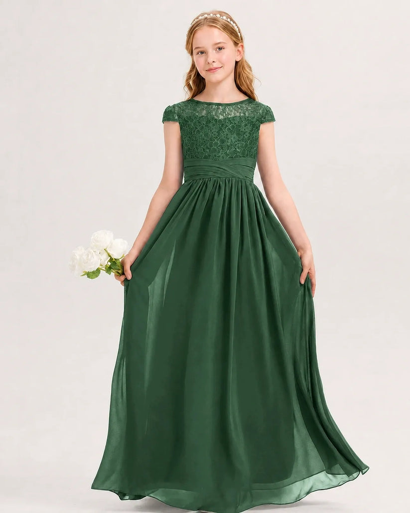 Emerald Green Chiffon A-line Junior Bridesmaid Dress Front View