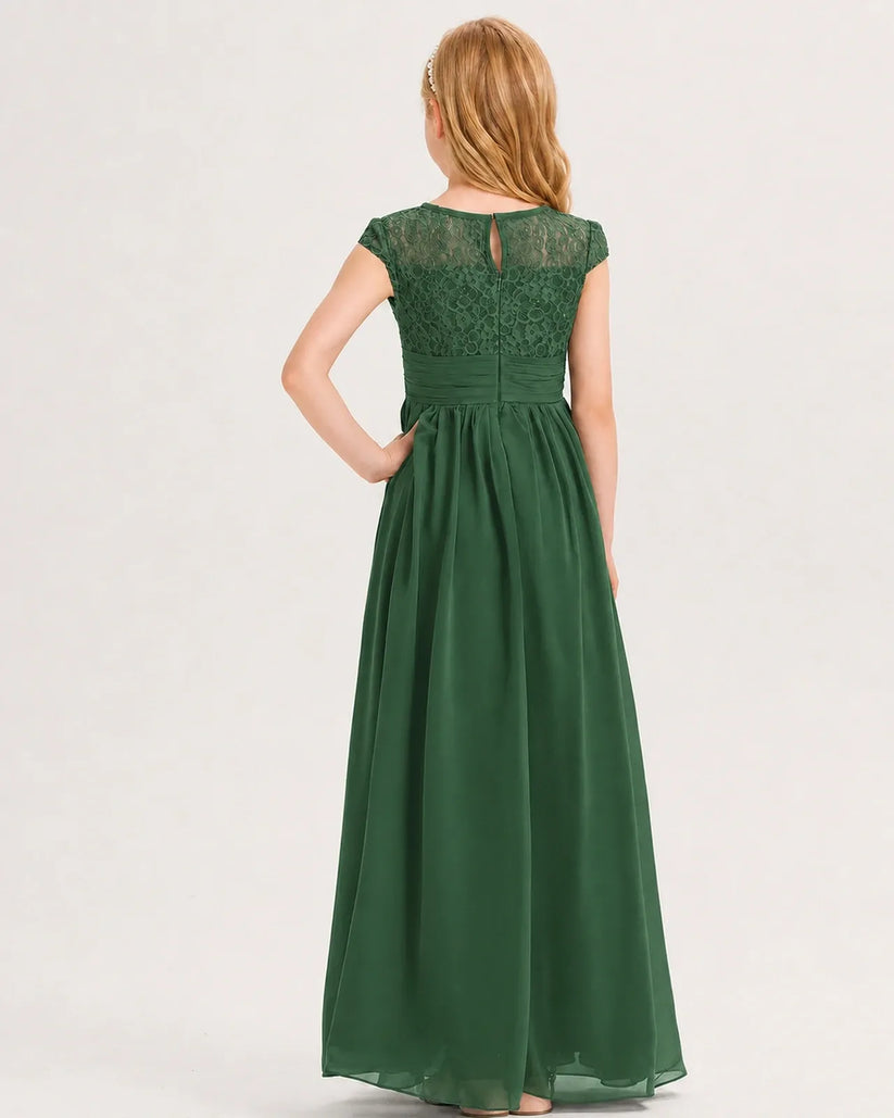 Emerald Green Lace A-line Junior Bridesmaid Dress Back View