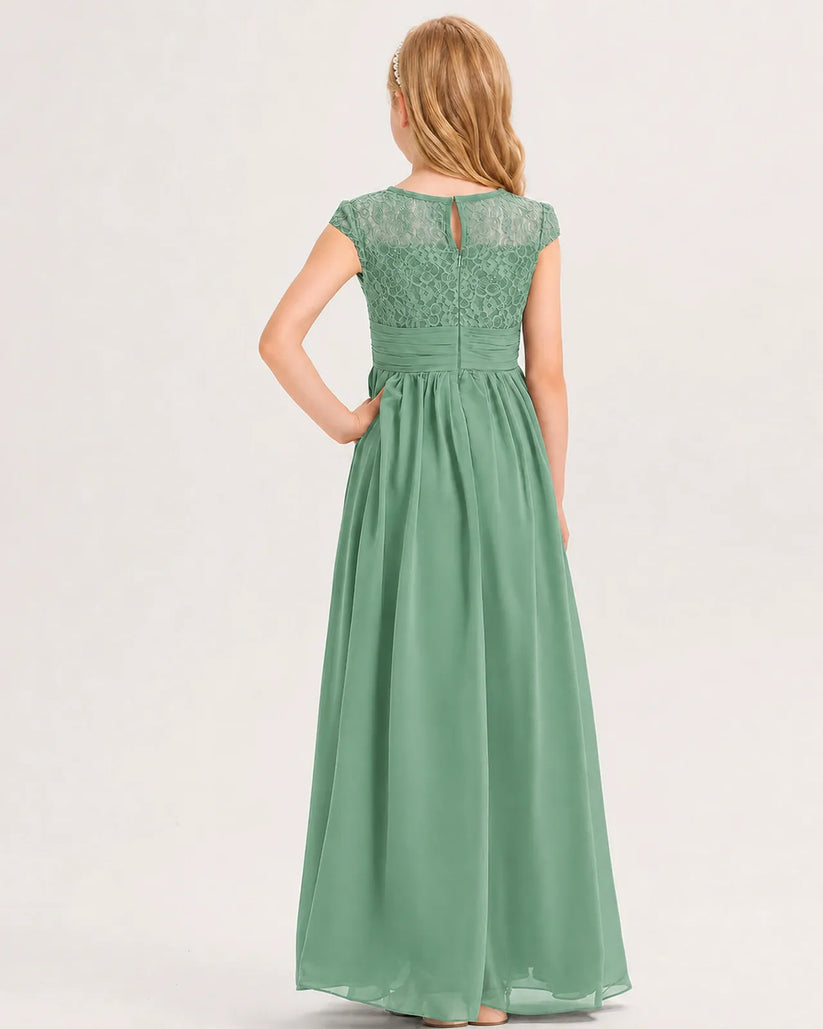 Eucalyptus Chiffon A-line Junior Bridesmaid Dress Back View