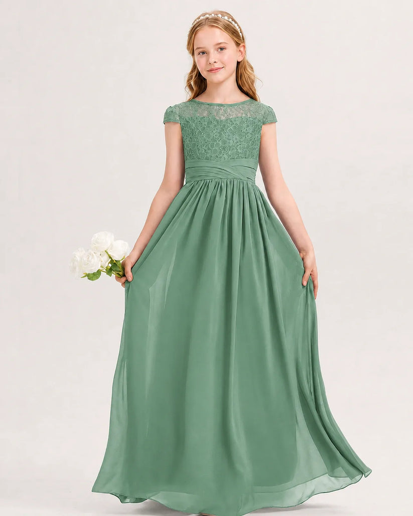 Eucalyptus Chiffon A-line Junior Bridesmaid Dress Front View