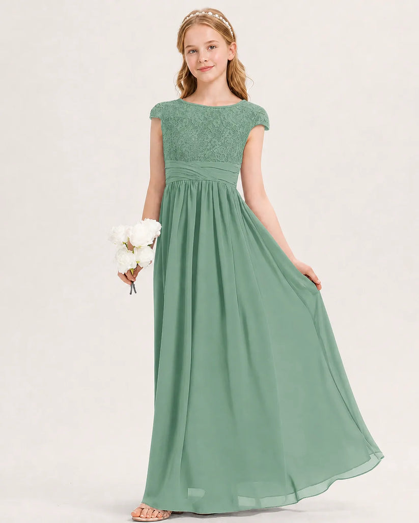 Eucalyptus Chiffon A-line Junior Bridesmaid Dress Front View