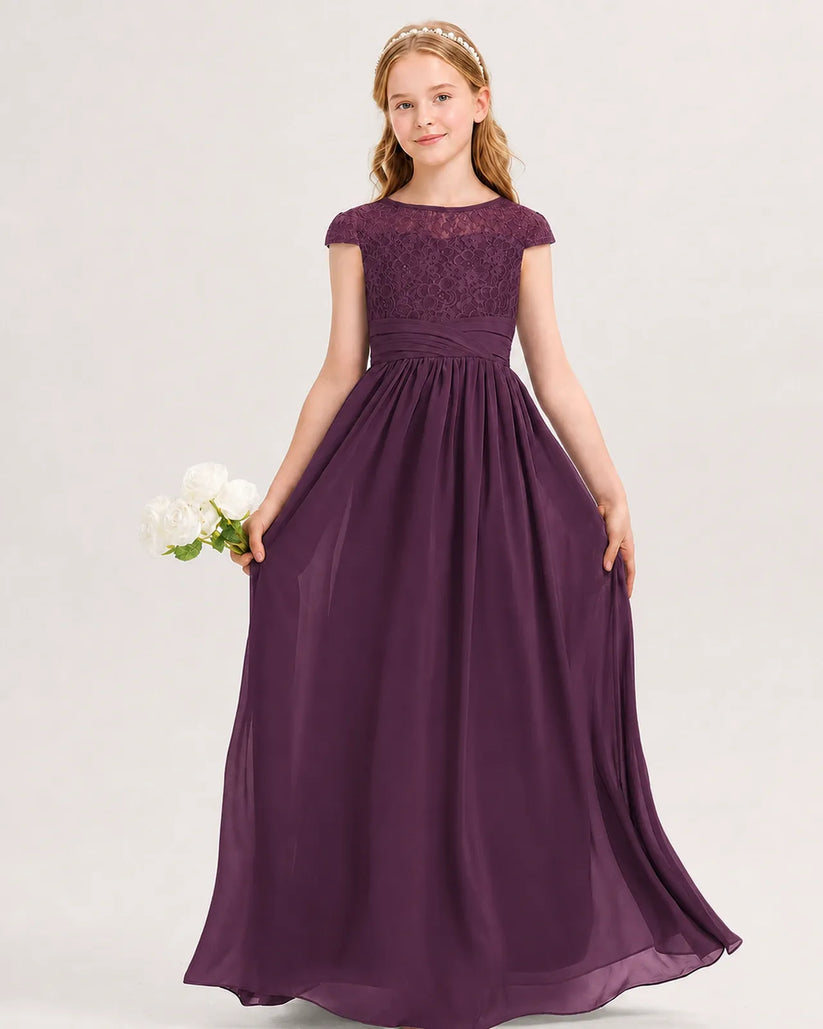 Grape Chiffon A-line Junior Bridesmaid Dress Front View