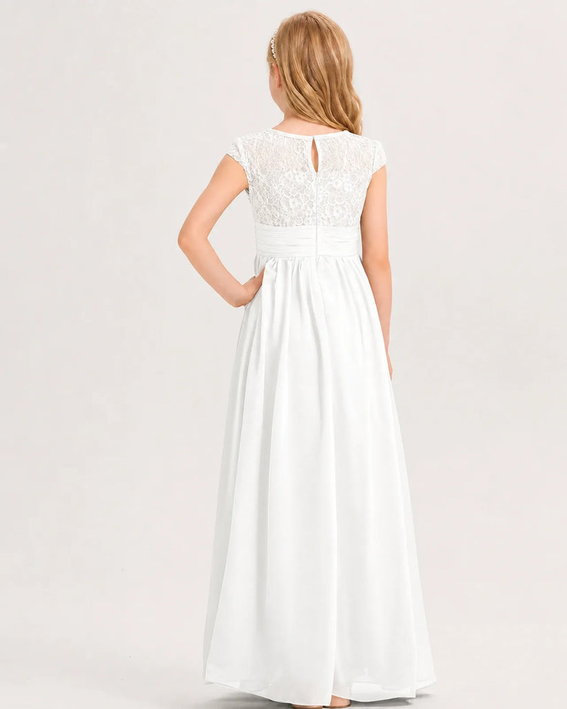 Ivory Chiffon A-line Junior Bridesmaid Dress Back View