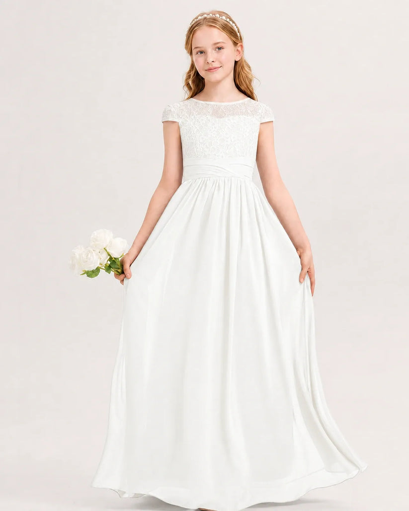 Ivory Chiffon A-line Junior Bridesmaid Dress Front View