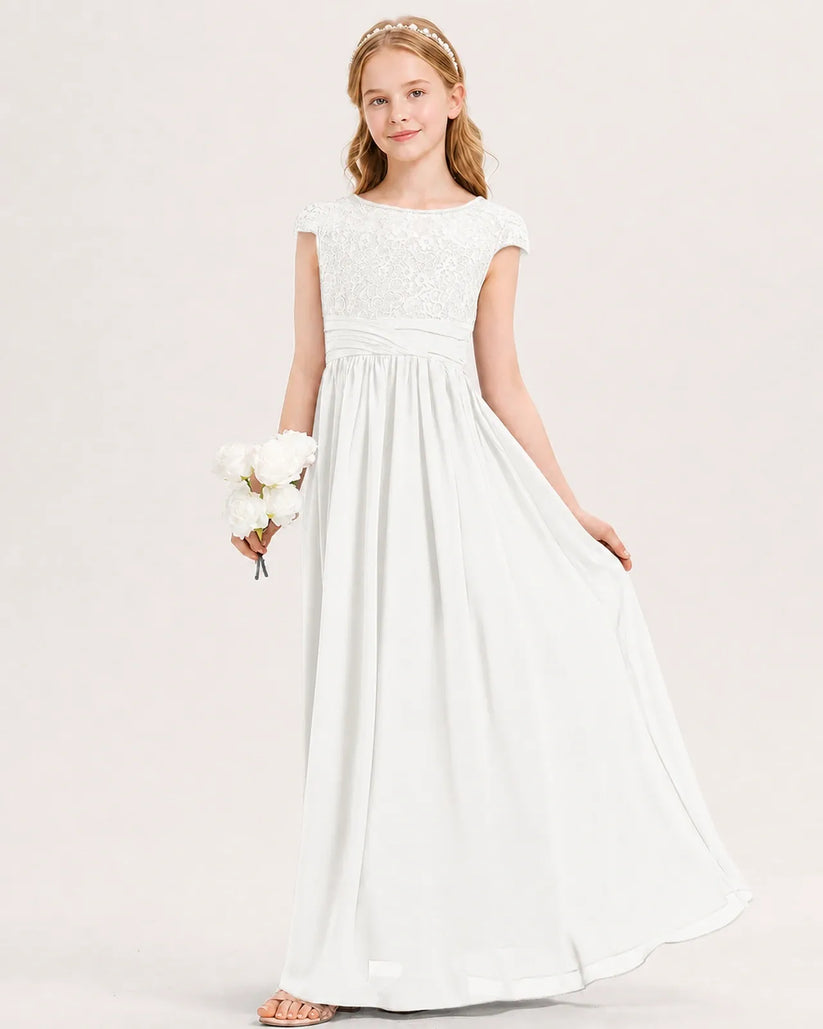 Ivory Chiffon A-line Junior Bridesmaid Dress Front View