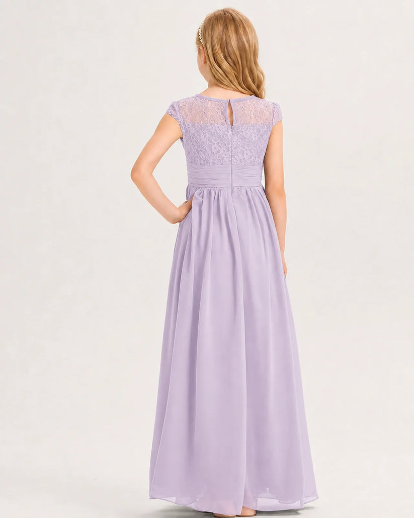 Lavender Chiffon A-line Junior Bridesmaid Dress Back View