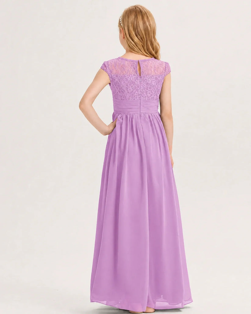 Lilac Chiffon A-line Junior Bridesmaid Dress Back View