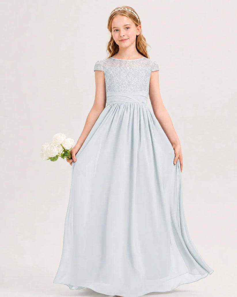 Mist Chiffon A-line Junior Bridesmaid Dress Front View