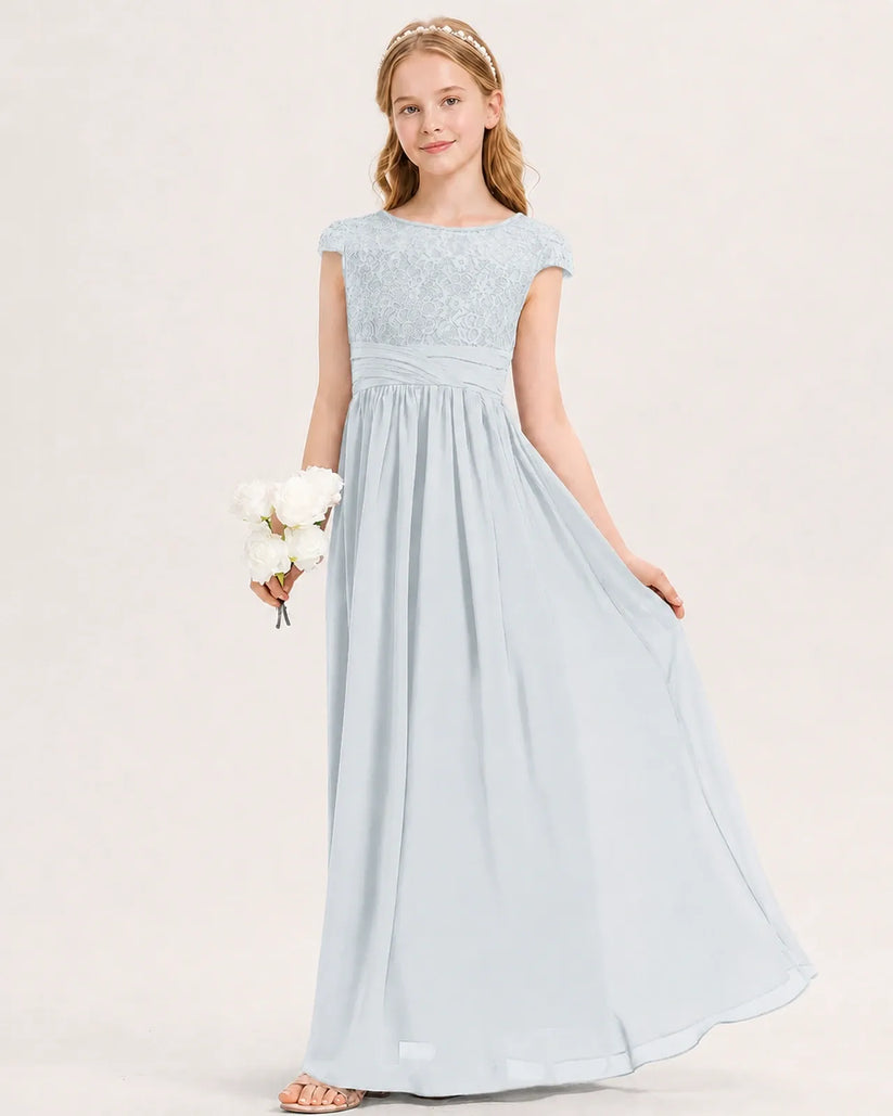 Mist Chiffon A-line Junior Bridesmaid Dress Front View