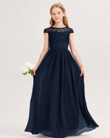 Navy Blue Chiffon A-line Junior Bridesmaid Dress Front View