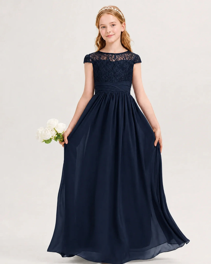 Navy Blue Chiffon A-line Junior Bridesmaid Dress Front View