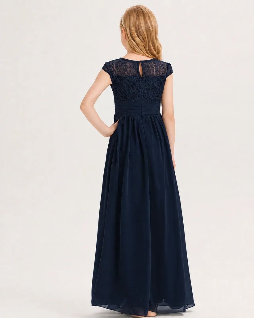 Navy Blue Chiffon A-line Junior Bridesmaid Dress Back View