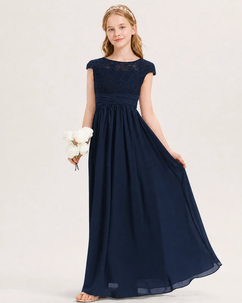 Navy Blue Chiffon A-line Junior Bridesmaid Dress Front View