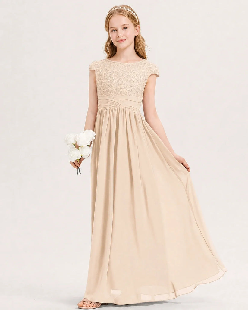 Peach Chiffon A-line Junior Bridesmaid Dress Front View