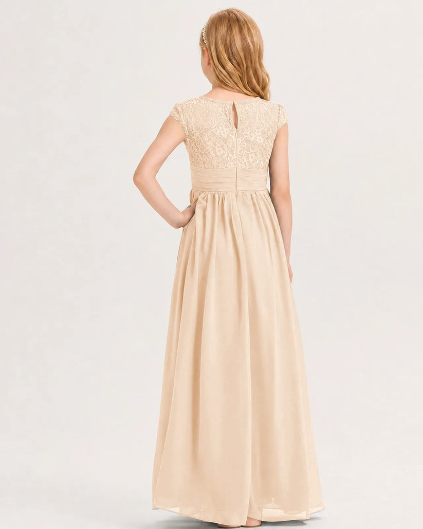 Peach Chiffon A-line Junior Bridesmaid Dress Back View
