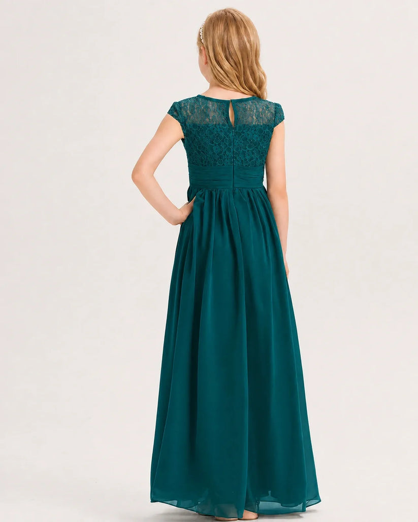 Peacock Chiffon A-line Junior Bridesmaid Dress Back View