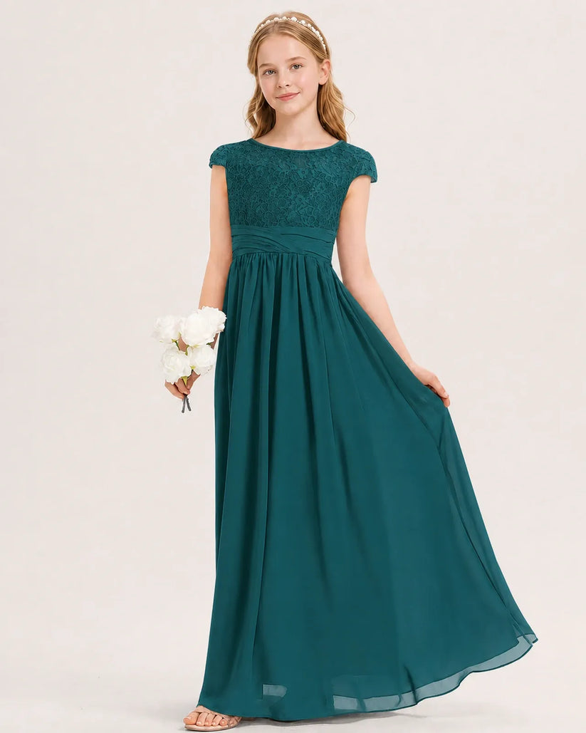 Peacock Chiffon A-line Junior Bridesmaid Dress Front View