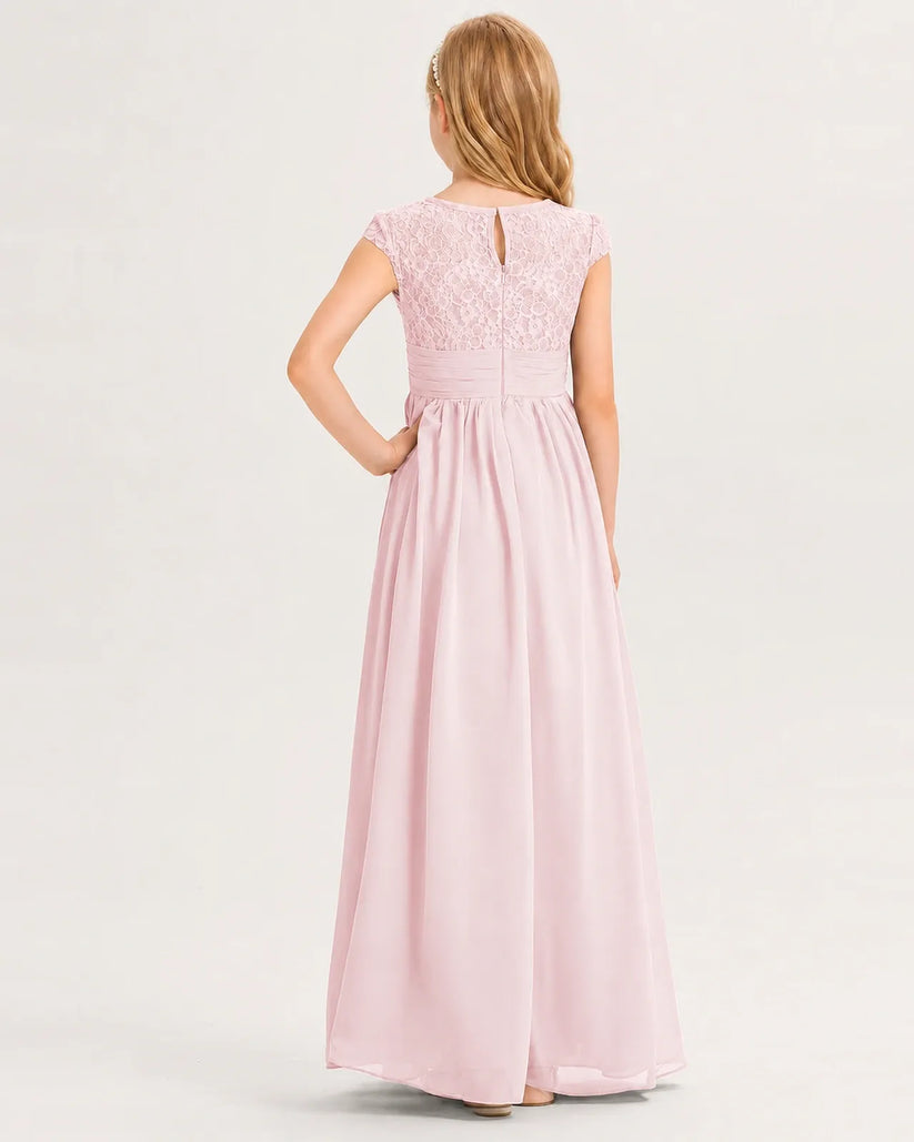 Pink Chiffon A-line Junior Bridesmaid Dress Back View