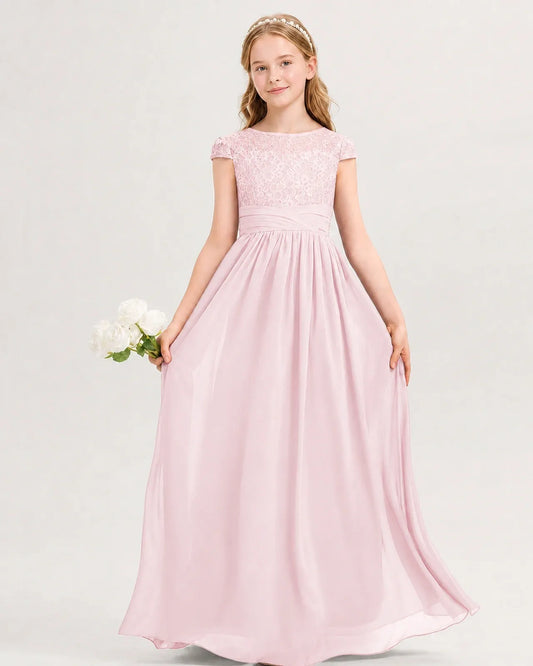 Pink Chiffon A-line Junior Bridesmaid Dress Front View