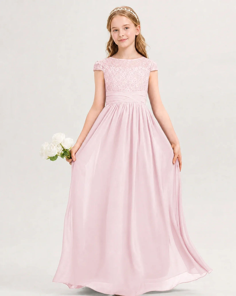 Pink Chiffon A-line Junior Bridesmaid Dress Front View