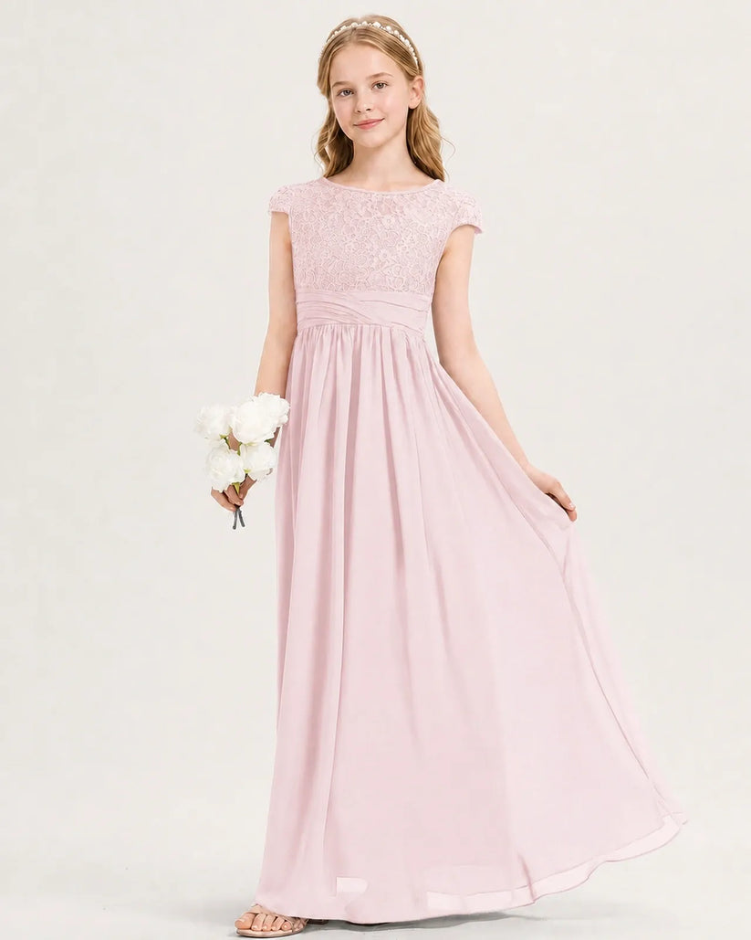 Pink Chiffon A-line Junior Bridesmaid Dress Front View