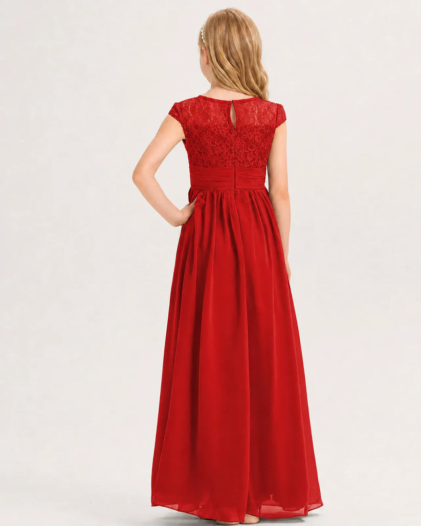 Red Chiffon A-line Junior Bridesmaid Dress Back View