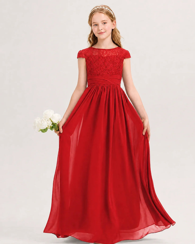 Red Chiffon A-line Junior Bridesmaid Dress Front View