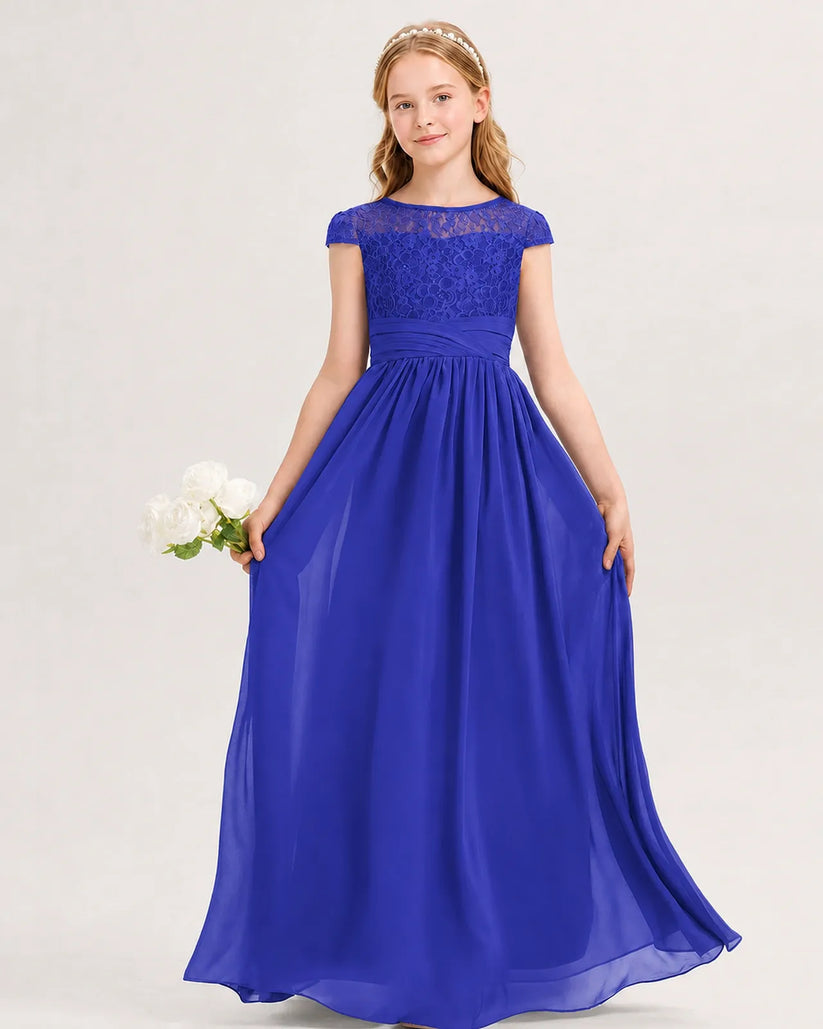 Royal Blue Chiffon A-line Junior Bridesmaid Dress Front View