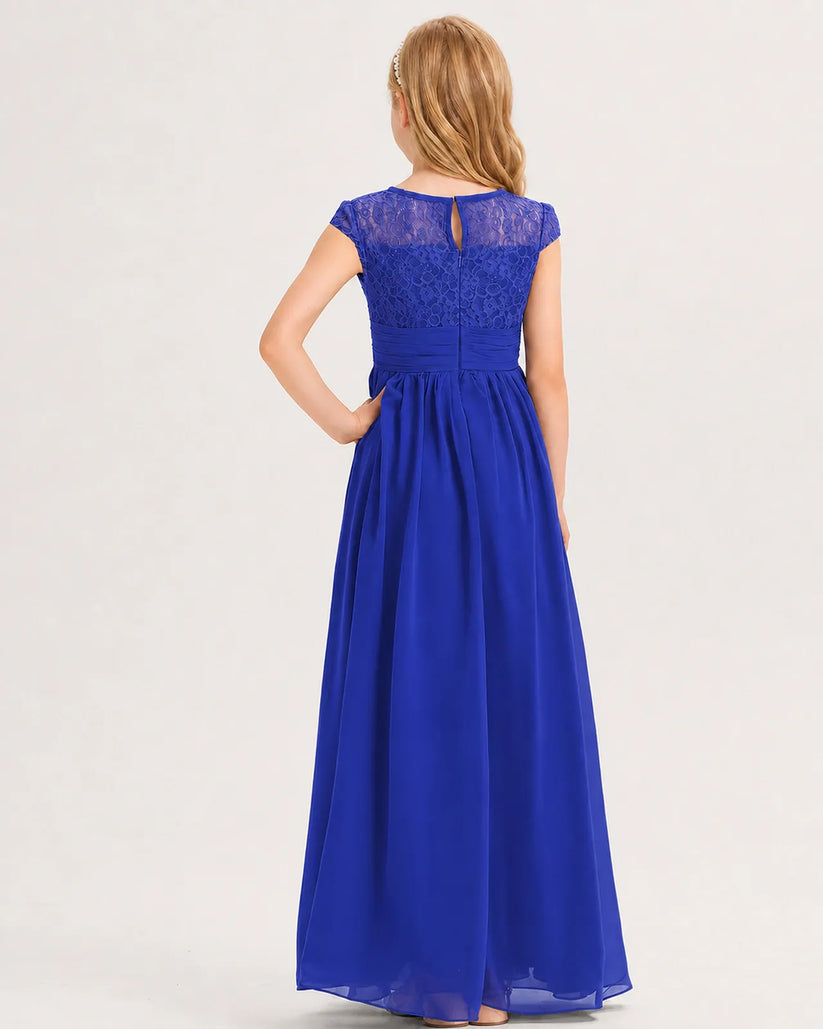 Royal Blue Chiffon A-line Junior Bridesmaid Dress Back View