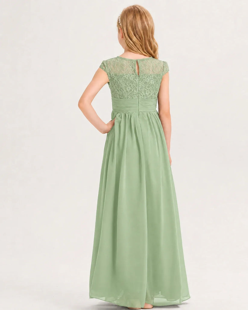 Sage Green Chiffon A-line Junior Bridesmaid Dress Back View