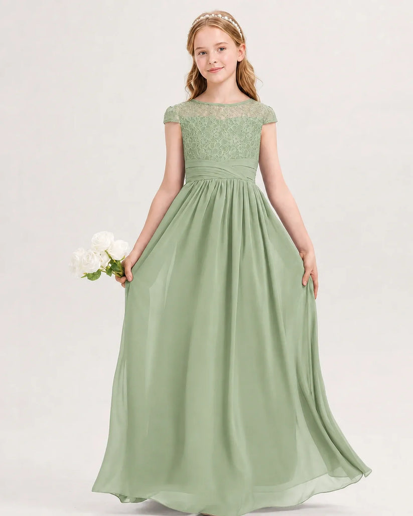 Sage Green Chiffon A-line Junior Bridesmaid Dress Front View