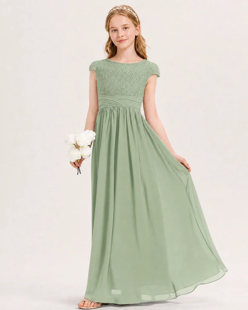 Sage Green Chiffon A-line Junior Bridesmaid Dress Front View