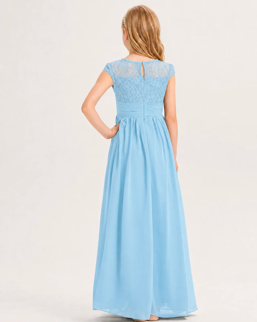 Sky Blue Chiffon A-line Junior Bridesmaid Dress Back View