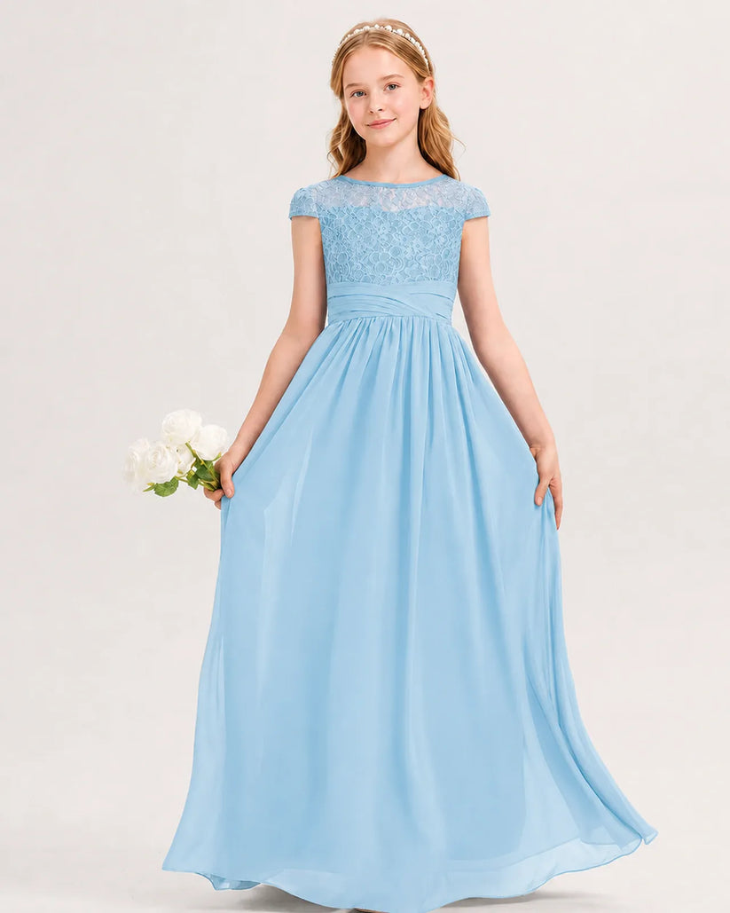 Sky Blue Chiffon A-line Junior Bridesmaid Dress Front View