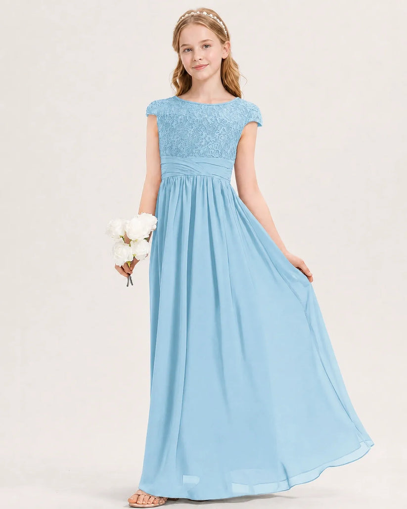 Sky Blue Chiffon A-line Junior Bridesmaid Dress Front View