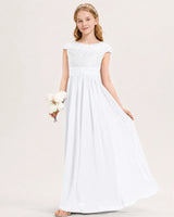 White Chiffon A-line Junior Bridesmaid Dress Front View