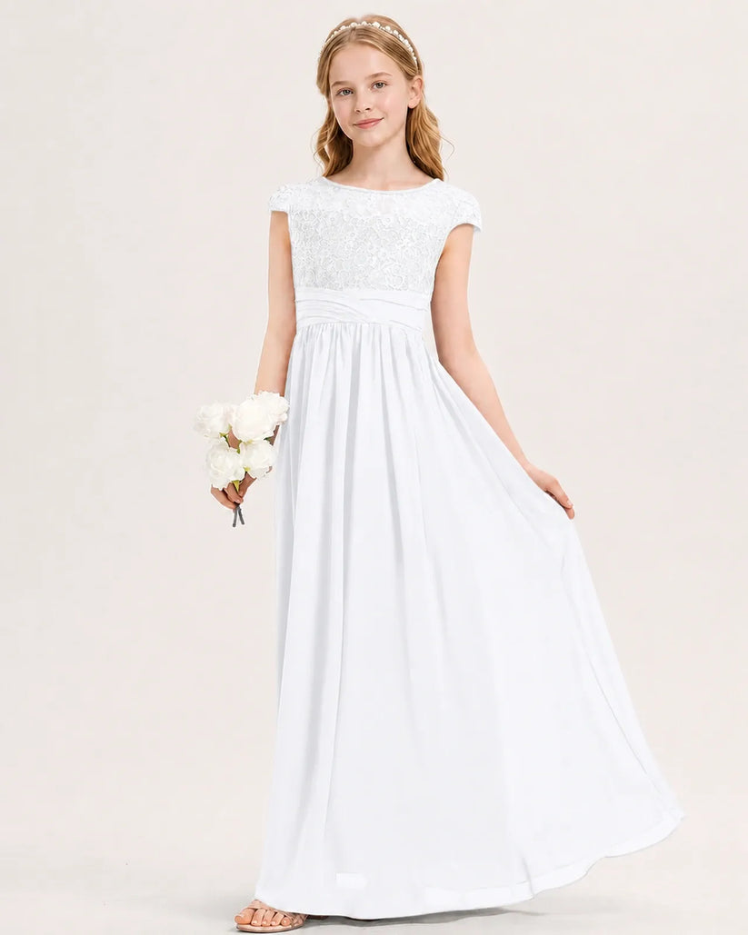White Chiffon A-line Junior Bridesmaid Dress Front View