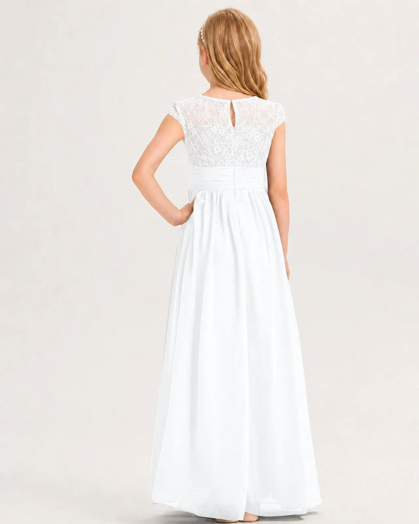 White Chiffon A-line Junior Bridesmaid Dress Back View