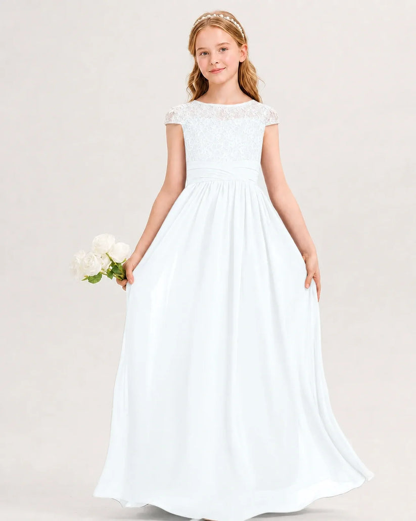 White Chiffon A-line Junior Bridesmaid Dress Front View