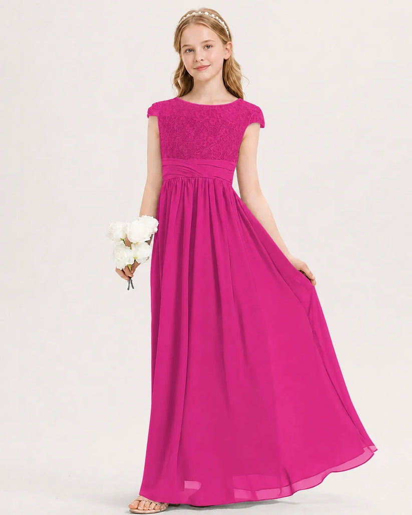 Hot Pink Chiffon A-line Junior Bridesmaid Dress Front View