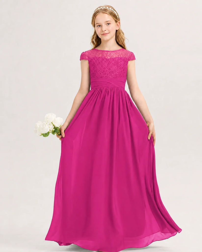 Hot Pink Chiffon A-line Junior Bridesmaid Dress Front View