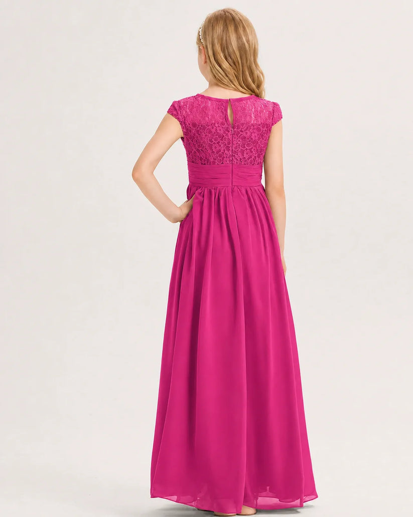 Hot Pink Chiffon A-line Junior Bridesmaid Dress Back View