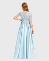 Baby Blue Satin A-line Junior Bridesmaid Dress Back View