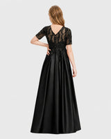 Black Satin A-line Junior Bridesmaid Dress Back View
