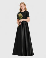 Black Lace A-line Junior Bridesmaid Dress Front View