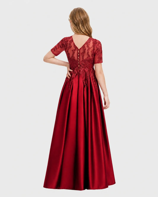 Burgundy Satin A-line Junior Bridesmaid Dress Back View